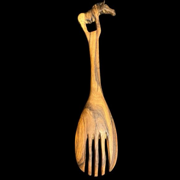 Vintage 1971 Hand Carved Wood Rhino Horse African Animal Fork Napkin Ring Kenya - Picture 5 of 7